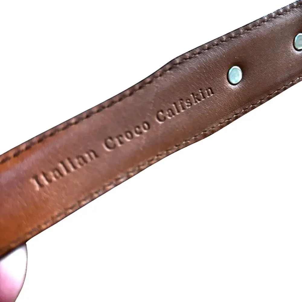 Arden leather Co Italian calfskin Sz 32 brown belt silver & gold conchos